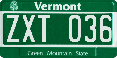 VT license plate ZXT036