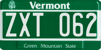 VT license plate ZXT062