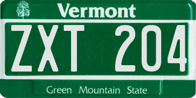 VT license plate ZXT204