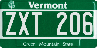 VT license plate ZXT206