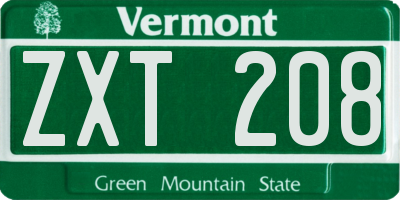 VT license plate ZXT208