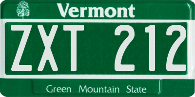 VT license plate ZXT212