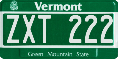 VT license plate ZXT222