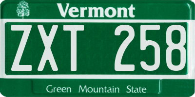 VT license plate ZXT258