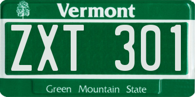 VT license plate ZXT301