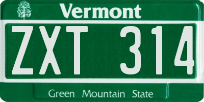 VT license plate ZXT314