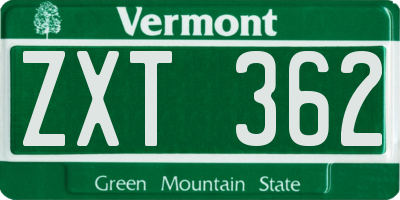 VT license plate ZXT362