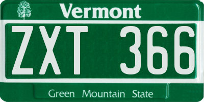 VT license plate ZXT366