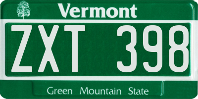 VT license plate ZXT398