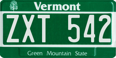 VT license plate ZXT542
