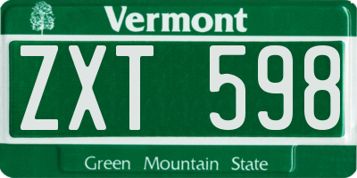 VT license plate ZXT598