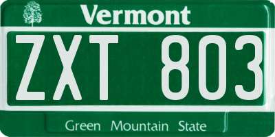 VT license plate ZXT803