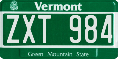 VT license plate ZXT984