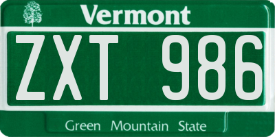 VT license plate ZXT986