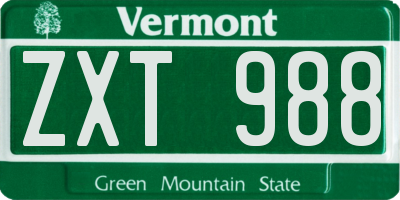 VT license plate ZXT988