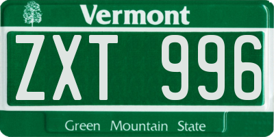 VT license plate ZXT996
