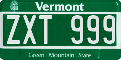 VT license plate ZXT999