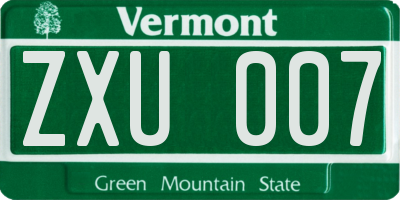 VT license plate ZXU007