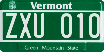 VT license plate ZXU010