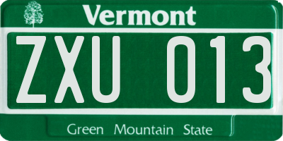 VT license plate ZXU013