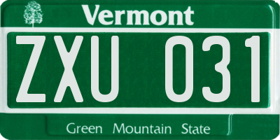 VT license plate ZXU031