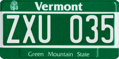 VT license plate ZXU035
