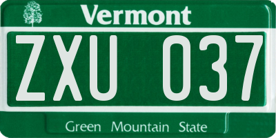VT license plate ZXU037