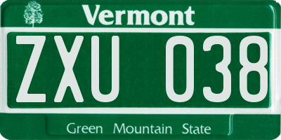 VT license plate ZXU038