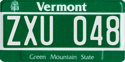 VT license plate ZXU048