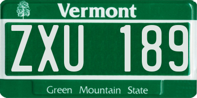VT license plate ZXU189