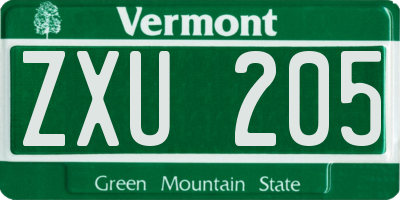 VT license plate ZXU205