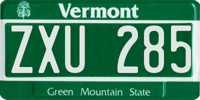 VT license plate ZXU285