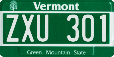 VT license plate ZXU301