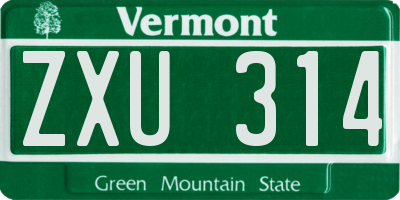 VT license plate ZXU314