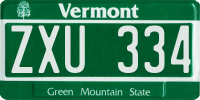 VT license plate ZXU334