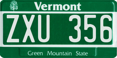 VT license plate ZXU356