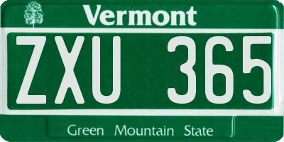 VT license plate ZXU365