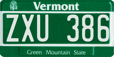 VT license plate ZXU386