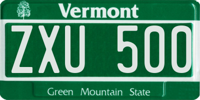VT license plate ZXU500