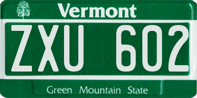 VT license plate ZXU602