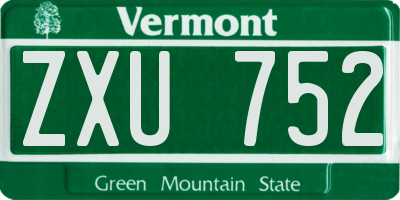 VT license plate ZXU752
