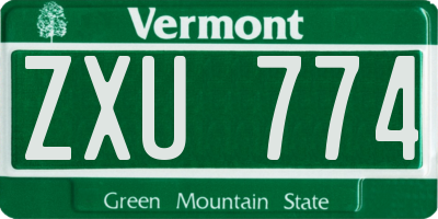 VT license plate ZXU774