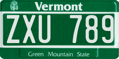 VT license plate ZXU789