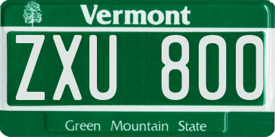 VT license plate ZXU800