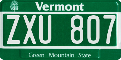VT license plate ZXU807