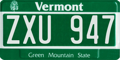 VT license plate ZXU947