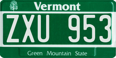VT license plate ZXU953