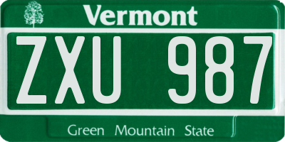 VT license plate ZXU987