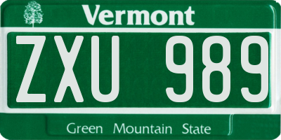 VT license plate ZXU989