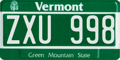 VT license plate ZXU998